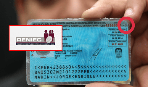 El DNI de los ciudadanos en Perú presenta un noveno dígito que sirve para procesos particulares.