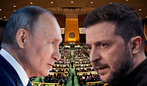 Asamblea General de la ONU aprueba resolución de Ucrania para retirada de tropas rusas en tercer aniversario de invasión. Foto: composición LR Asamblea General de la ONU aprueba resolución de Ucrania para retirada de tropas rusas en tercer aniversario de invasión.