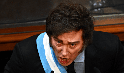 Javier Milei también criticó el Mercosur y propuso reformas en el sistema judicial y laboral. Foto: AFP. Milei justifica su ajuste y privatizaciones en Argentina: “La motosierra es el inicio de una nueva era dorada”