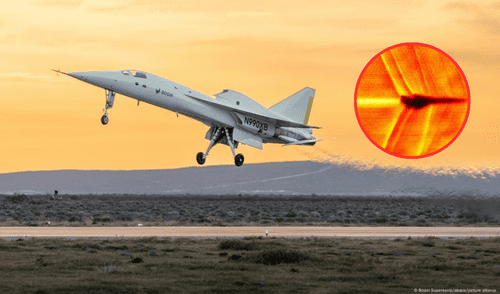 Nasa captura ruptura de la barrera del sonido sin estampido. Foto: Composición LR. - Boom Supersonic/abaca/picture alliance Nasa captura ruptura de la barrera del sonido