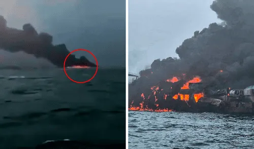 De acuerdo con la Real Institución de Botes Salvavidas, los tripulantes de ambos barcos pudieron abandonar las embarcaciones. Foto: Composición LR/Mirror/BBC. Petrolero estadunidense se incendia tras chocar contra buque portacontenedores en Inglaterra