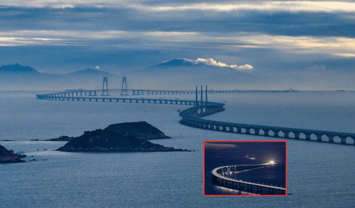 El Puente Hong Kong-Zhuhai-Macao (HZMB) es un impresionante megaproyecto de 55 kilómetros que conecta Hong Kong, Zhuhai y Macao a través del Delta del Río Perla en China. Foto: composición LR/DW/Pueblo en Línea El Puente Hong Kong-Zhuhai-Macao (HZMB) es un impresionante megaproyecto de 55 kilómetros que conecta Hong Kong, Zhuhai y Macao a través del Delta del Río Perla en China. Foto: composición LR/DW/Pueblo en Línea