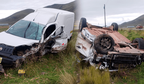 Uno de los autos quedó totalmente volteado tras el impacto. Créditos: Serenazgo de San Miguel. Uno de los autos quedó totalmente volteado tras el impacto. Créditos: Serenazgo de San Miguel.