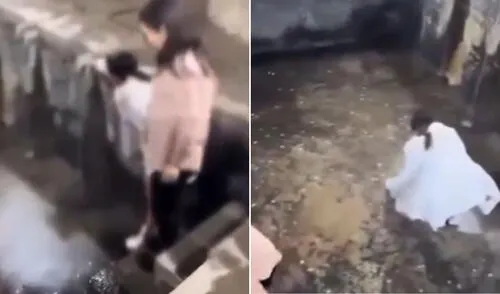 Incidentes en el Pozo del Inca generan indignación en Cajamarca. Foto: difusión Turistas son captadas robando monedas en el Pozo del Inca