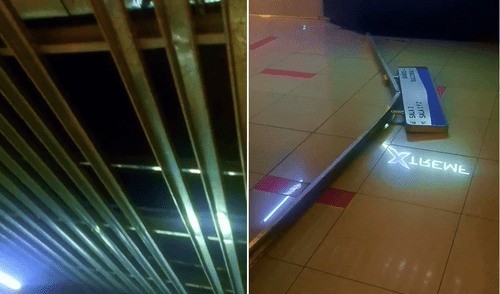 Accidente ocurrió cuando clientes transitaban por la concurrida zona del cine. Foto: Difusión Cae techo en Mall del Sur