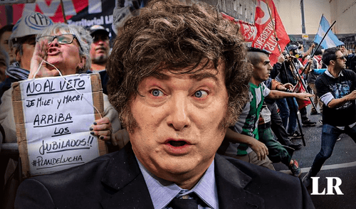 Jubilados de Argentina protestan contra políticas de ajuste de Javier Milei, respaldados por hinchas de fútbol y sindicatos. Foto: composición LR Jubilados de Argentina protestan contra políticas de ajuste de Javier Milei, respaldados por hinchas de fútbol y sindicatos