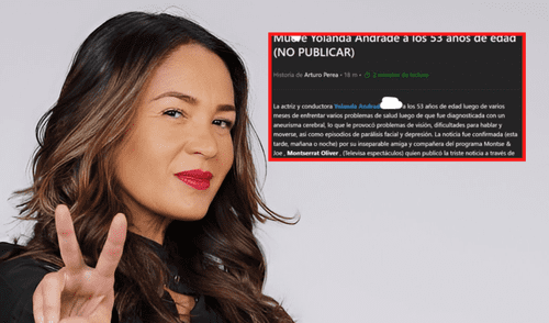 Yolanda Andrade, quien ha enfrentado problemas de salud desde 2023 por un aneurisma cerebral, mantiene un estado delicado pero sigue luchando por su recuperación. Foto: composición LR/Difusión/Captura Yolanda Andrade, quien ha enfrentado problemas de salud desde 2023 por un aneurisma cerebral, mantiene un estado delicado pero sigue luchando por su recuperación.