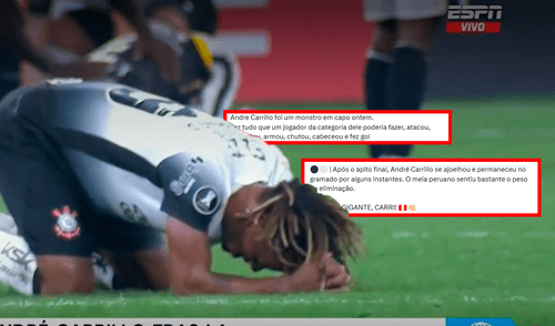 Hinchas de Corinthians respaldan a André Carrillo tras eliminación de Copa Libertadores