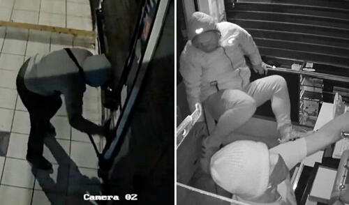 Cámaras de seguridad grabaron el momento del robo en galería comercial en San Borja. Foto: composición LR/difusión delincuente roba tienda de celulares en San Borja