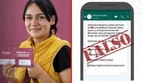 Estafa de "Bono Mujer" llega a través de redes sociales como WhatsApp, indica Bienestar. Foto: composición LR/Bienestar Estafa de "Bono Mujer" llega a través de redes sociales como WhatsApp, indica Bienestar