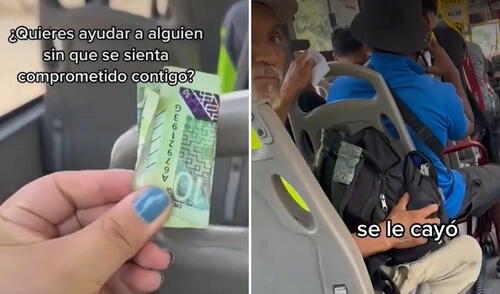 Mujer dejó caer billete de S/10 para ayudar a hombre en bus y genera reacciones: "Empatía"