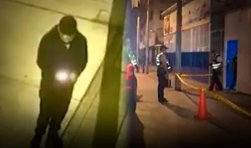 Las cámaras de seguridad captaron al sujeto detonando un explosivo en la puerta del local. Foto: Composición LR Las cámaras de seguridad captaron al sujeto detonando un explosivo en la puerta del local. Foto: Composición LR