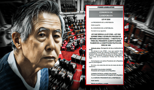 Desde su promulgación, la Constitución de 1993 ha sufrido 32 reformas, afectando el 57.65% de su contenido original. | Composición: Gerson Cardoso / La República. gobierno oficializa firma de fujimori en la constitución,