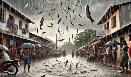 La lluvia de peces ha atraído tanto a visitantes como a científicos, quienes visitan Honduras para presenciar el fenómeno. Foto: IA/La República. La explicación de por qué 'llueven peces' cada año en este país de América Latina: entre la ciencia y el mito
