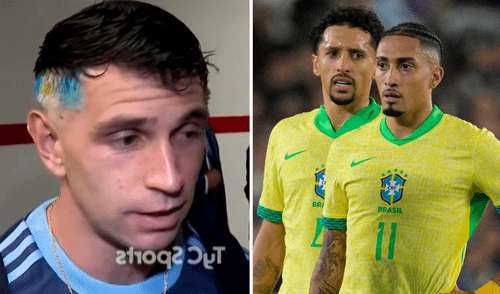 'Dibu' Martínez fue campeón del mundo y bicampeón de América con la selección argentina. Foto: composición LR/AFP/TyC Sports Dibu Martínez no se calló y contesta a Raphinha tras histórica paliza