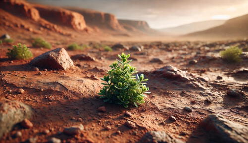 La posibilidad de cultivar plantas en Marte podría ser un paso crucial para establecer una presencia humana. Foto: Dall-e Marte