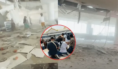 Techo del Aeropuerto Internacional Mandalay colapsó ante terremoto de Tailandia. Foto: composición LR/X/ Historiente terremoto Tailandia, tailandia, Bangkok, tailandia terremoto, Mandalay, Myanmar