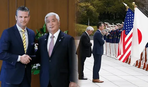 Pete Hegseth se reunió con Gen Nakatani, en Tokio, este 30 de marzo. Foto: composición LR / EFE