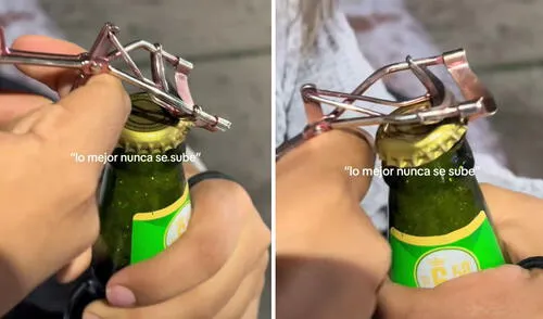 Clip acumula 2 millones de visualizaciones en redes. Foto: composición LR/ TikTok Peruana usa rizador de pestañas para abrir una cerveza y usuarios cuestionan: “¿Para eso servía?”