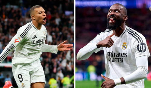 Kylian Mbappé y Antonio Rüdiger celebraron de forma provocativa ante los hinchas de Atlético de Madrid. Foto: composición de LR/AFP