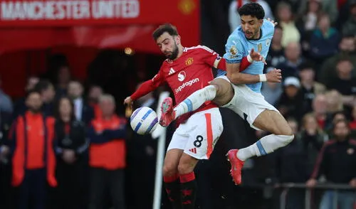 Manchester United vs. Manchester City Bruno Fernandes y Omar Marmoush