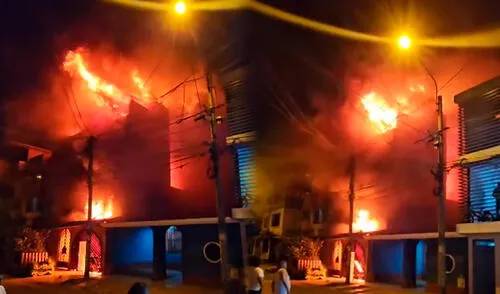 Catorce unidades de bombero enfrentan la emergencia para evitar que el fuego se propague. Foto: Composición LR