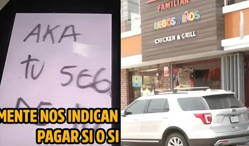 Trabajador de pollería denuncia extorsión en SJL en comisaría. Foto: Composición LR/Captura de pantalla de restaurante y frase de amenaza