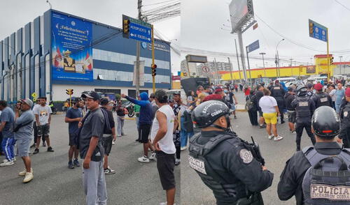Zonas de av. Venezuela son bloqueadas por transportistas tras muerte de chofer y policía se encuentra en la zona resguardando. Foto: Composición LR/URPI