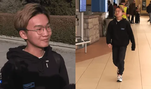 avion, viaje, universidad, Tim Chen, chico viaja en avion para ir a su universidad