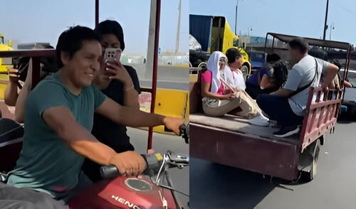 Personas se transportaron en motocarga tras nula presencia de buses en av. Acho. Foto: Composición LR/Captura de pantalla de Youtube