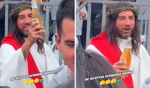 La imagen del hombre disfrazado de Jesús generó una ola de graciosos comentarios en TikTok. Foto: composición LR/ TikTok/ @elrisas2028 La imagen del hombre disfrazado de Jesús generó una ola de graciosos comentarios en TikTok.