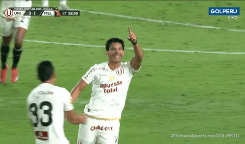 José Rivera convirtió el tercer tanto de Universitario sobre FBC Melgar. Foto: captura/GOLPERU Universitario gana 3-1 a Melgar por la Liga 1 2025.