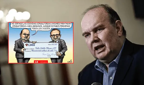 La Carlincatura de hoy sobre López Aliaga y el pago de S/97 millones en 9 contratos a Boies Schiller Flexner LLP. | Composición LR. La Carlincatura de hoy sobre López Aliaga y el pago de S/97 millones en 9 contratos a Boies Schiller Flexner LLP.