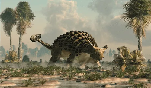 El anquilosaurio, un dinosaurio que poseía una cola en forma de maza, dejó rastros con huellas fosilizadas en Canadá. Recreación artística. Foto: Lifeder El anquilosaurio, un dinosaurio que poseía una cola en forma de maza, dejó rastros con huellas fosilizadas en Canadá.