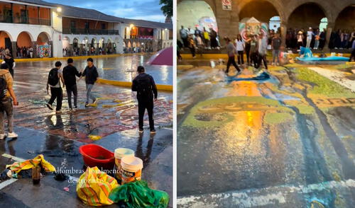 Alfombras en plaza de Ayacucho lucieron destruidas por intensa lluvia.