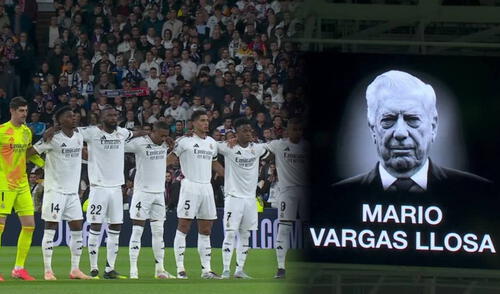 Mario Vargas Llosa fue homenajeado en el Real Madrid vs Arsenal. Foto: composición LR/captura de ESPN Mario Vargas Llosa fue homenajeado en el Real Madrid vs Arsenal.