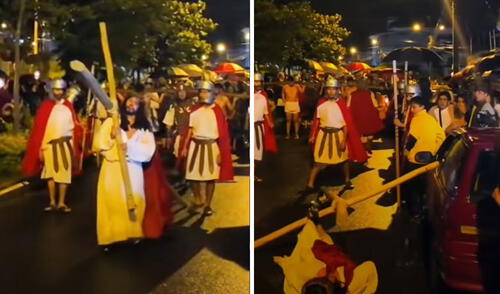 Hombre vestido de Jesús rompe ventana de auto con cruz y genera múltiples reacciones: "Que Dios se lo pague"