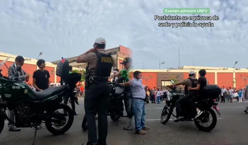 El policía decidió llevar al postulante de la UNFV a su sede para que rinda su examen de admisión. Foto: composición LR/ TikTok / @academiacenta El policía decidió llevar al postulante de la UNFV a su sede para que rinda su examen de admisión.