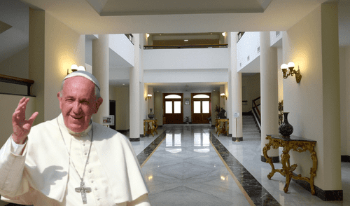 El papa Francisco decidió vivir y pasar sus últimos días en la Casa Santa Marta, rompiendo la tradición de sus antecesores, quienes se alojaban en el Palacio Apostólico. Foto: Composición LR/ Andina/ Aleteia La austera y sencilla vida del papa Francisco en la Casa de Santa Marta, lugar donde falleció el sumo pontífice