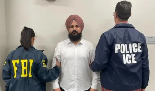 Agentes del ICE y el FBI arrestaron en Sacramento a Harpreet Singh, acusado de orquestar ataques terroristas en Punjab, India. Singh ingresó ilegalmente a EE. UU. en 2022. Foto: X @FBISacramento