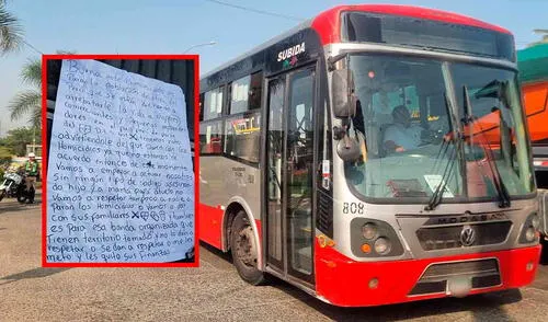 Extorsionadores dejan carta a bus del Corredor Rojo