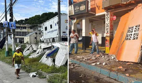 Reveladoras imágenes del fuerte terremoto que sacudió Ecuador y la frontera con Colombia. Composición: LR/AFP Casas destruidas y negocios en escombros: las imágenes del fuerte terremoto de magnitud 6.3 en Ecuador