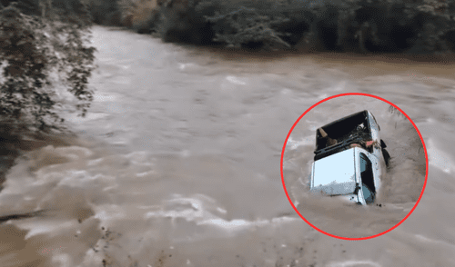 Patrullero de policía cae al río en Amazonas y conductor logra salvarse. Foto: composición LR / captura X Patrullero de policía cae al río en Amazonas y conductor logra salvarse. Foto: composición LR / captura X