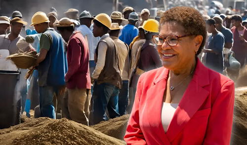 La alcaldesa Karen Bass continúa promoviendo el empleo para los inmigrantes en Los Ángeles como parte de incentivos para las comunidades latina en California. Foto: Composición LR/Tu Trabajo/Los Angeles Times