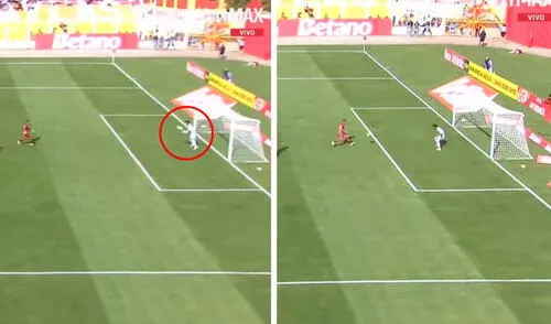 Carlo Cáceda se confió ante el remate de larga distancia y terminó regalando la pelota. Foto: composición de LR/captura de L1 Max