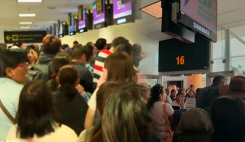 Pasajeros desembarcados por problemas técnicos en el Aeropuerto Jorge Chávez. Foto: composición LR/Canal N. Pasajeros desembarcados por problemas técnicos en el Aeropuerto Jorge Chávez.