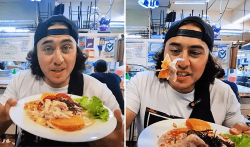 El joven boliviano comparó el ceviche de Perú con el de Bolivia. Foto: composición LR/YouTube/Julio GRD ceviche, Perú, Bolivia, joven de boliviano prueba en ceviche