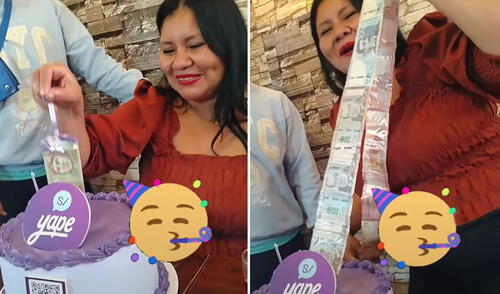 La creativa sorpresa que emocionó a una suegra en su cumpleaños. Foto: composición LR/ TikTok Joven peruana sorprende a su suegra con torta que tenía S/1000 en efectivo y usuarios bromean: "¿Se puede de céntimos?"