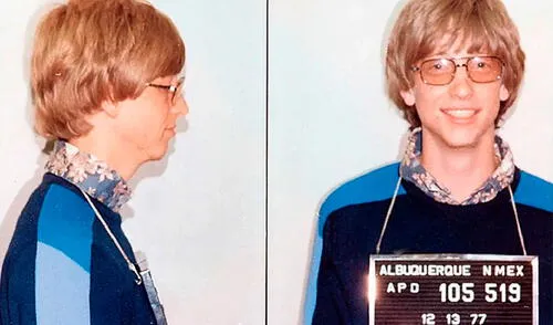 Bill Gates a los 22 años, luego de ser arrestado por la policía. Foto: Policía de Albuquerque