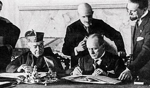El tratado, suscrito en el Palacio de Letrán, fue resultado de una hábil maniobra política de Mussolini. Foto: VaticanNews. Los pactos de Letrán: la historia del tratado entre el Vaticano y Mussolini, dictador italiano fundador del fascismo
